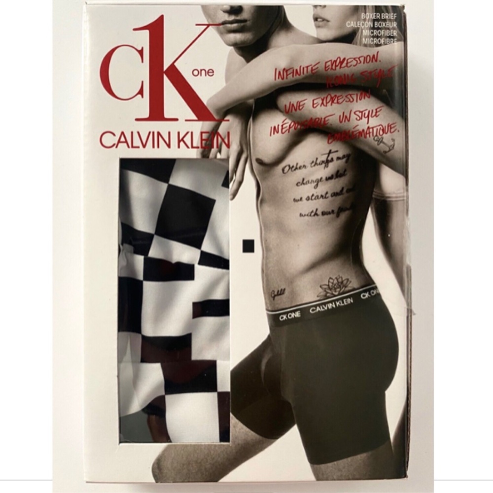 Calvin Klein New CK One Logo Black Check Boxer Brief Underwear NB2226 008 - Picture 2 of 3